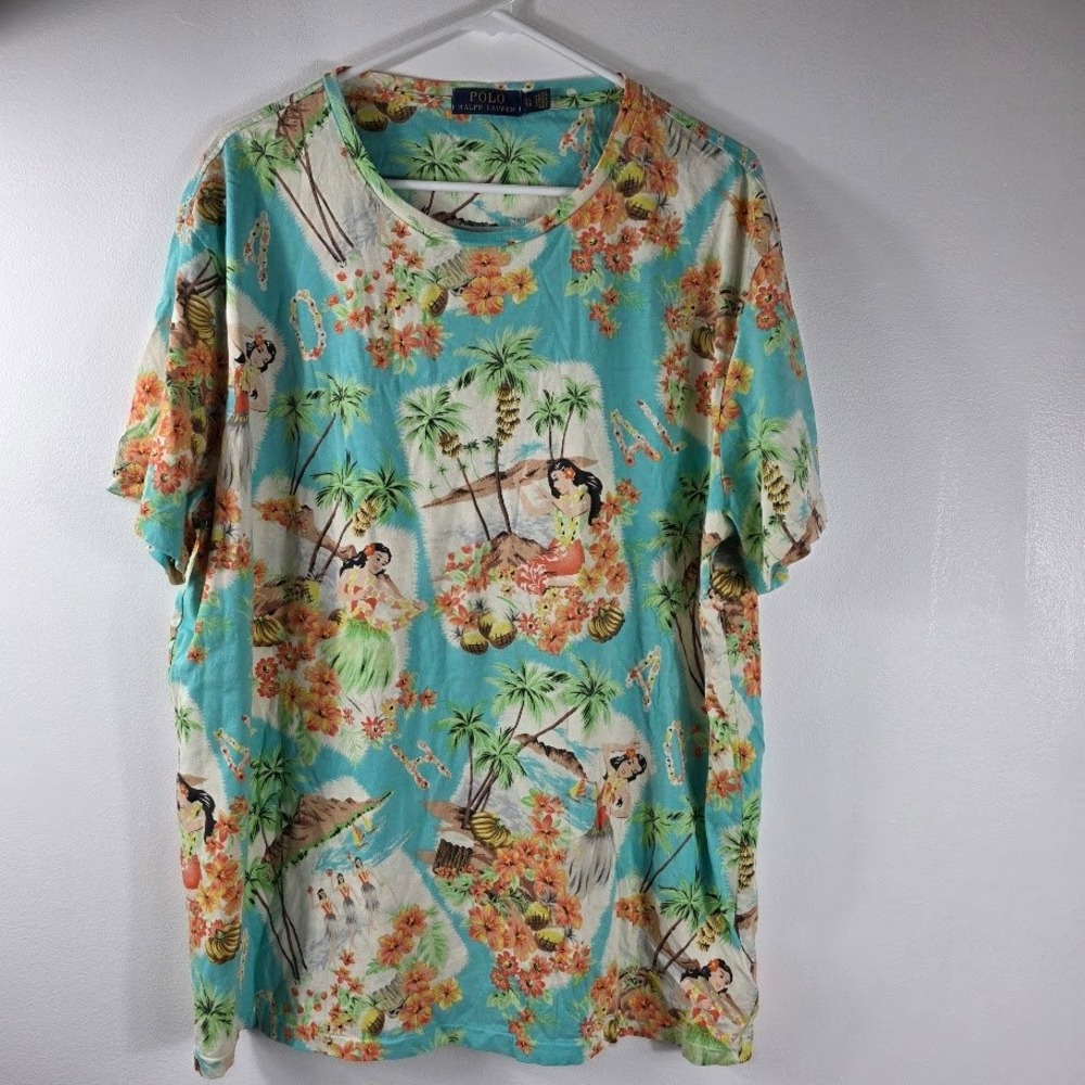 Polo‎ Ralph Lauren Hawaiian Aloha Tropical Scene T Shirt XL